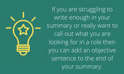 Pro tip on how to add an objective statement to your professional summary if you need more content